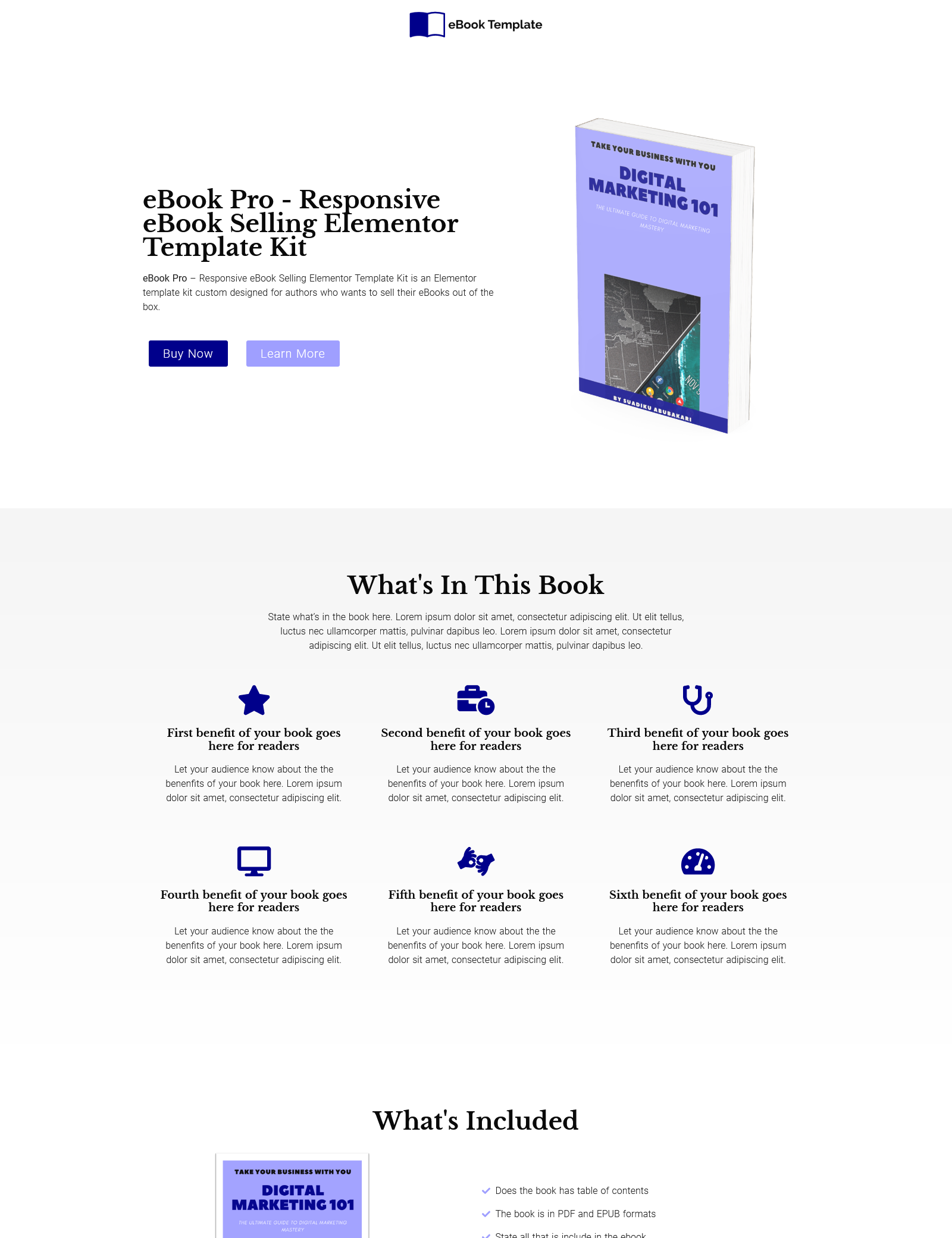eBook Pro Responsive eBook Selling Elementor Template Kit